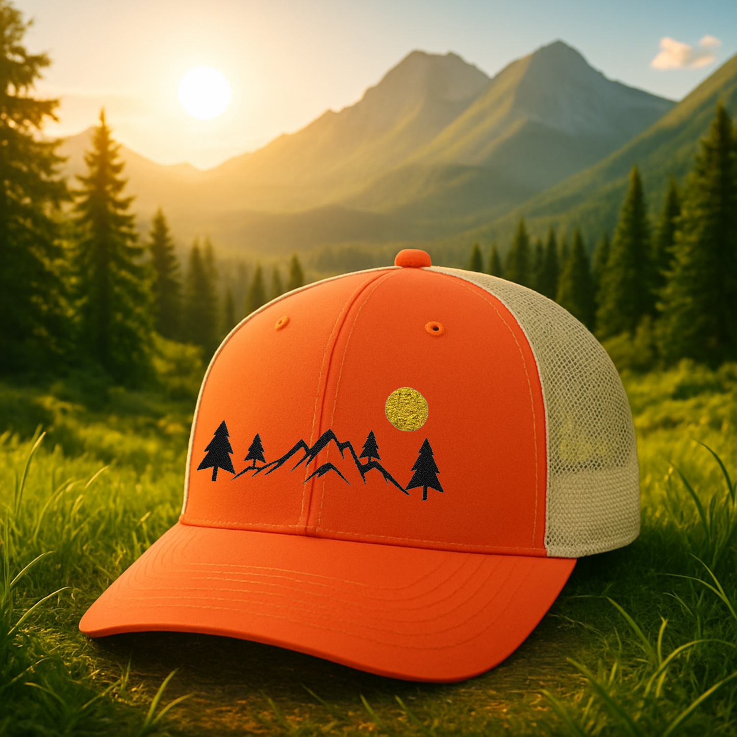 Mountain Trucker Hat for Hikers, Rustic Trucker Cap