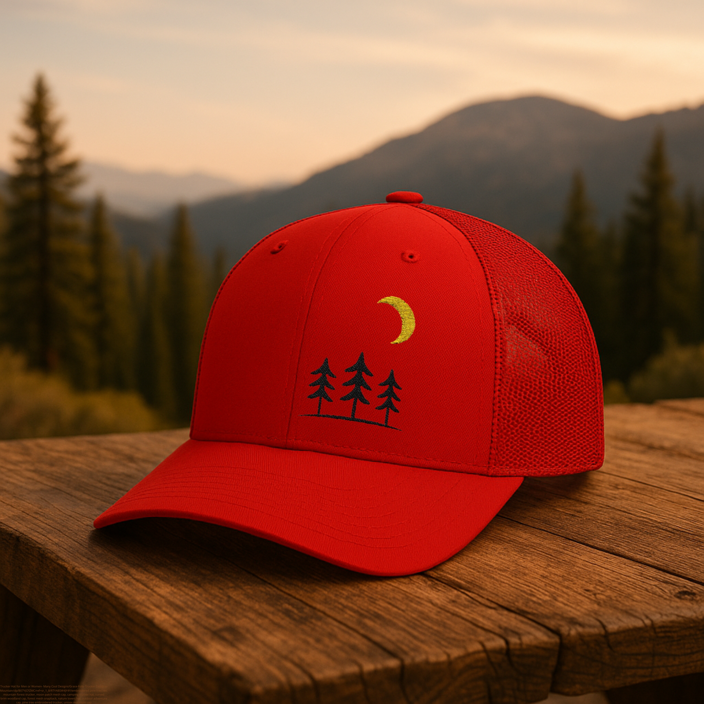 Pine Tree Moon Cap, Nature Camping Hat