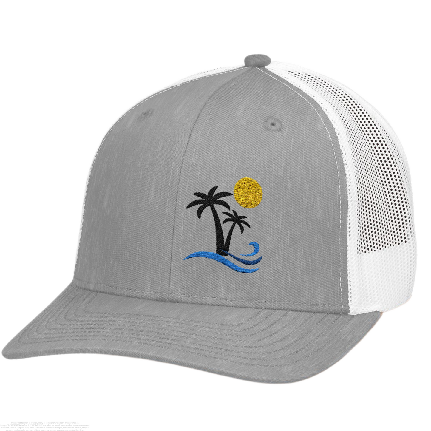 Tropical Palm Tree Trucker Hat, Coastal Cap