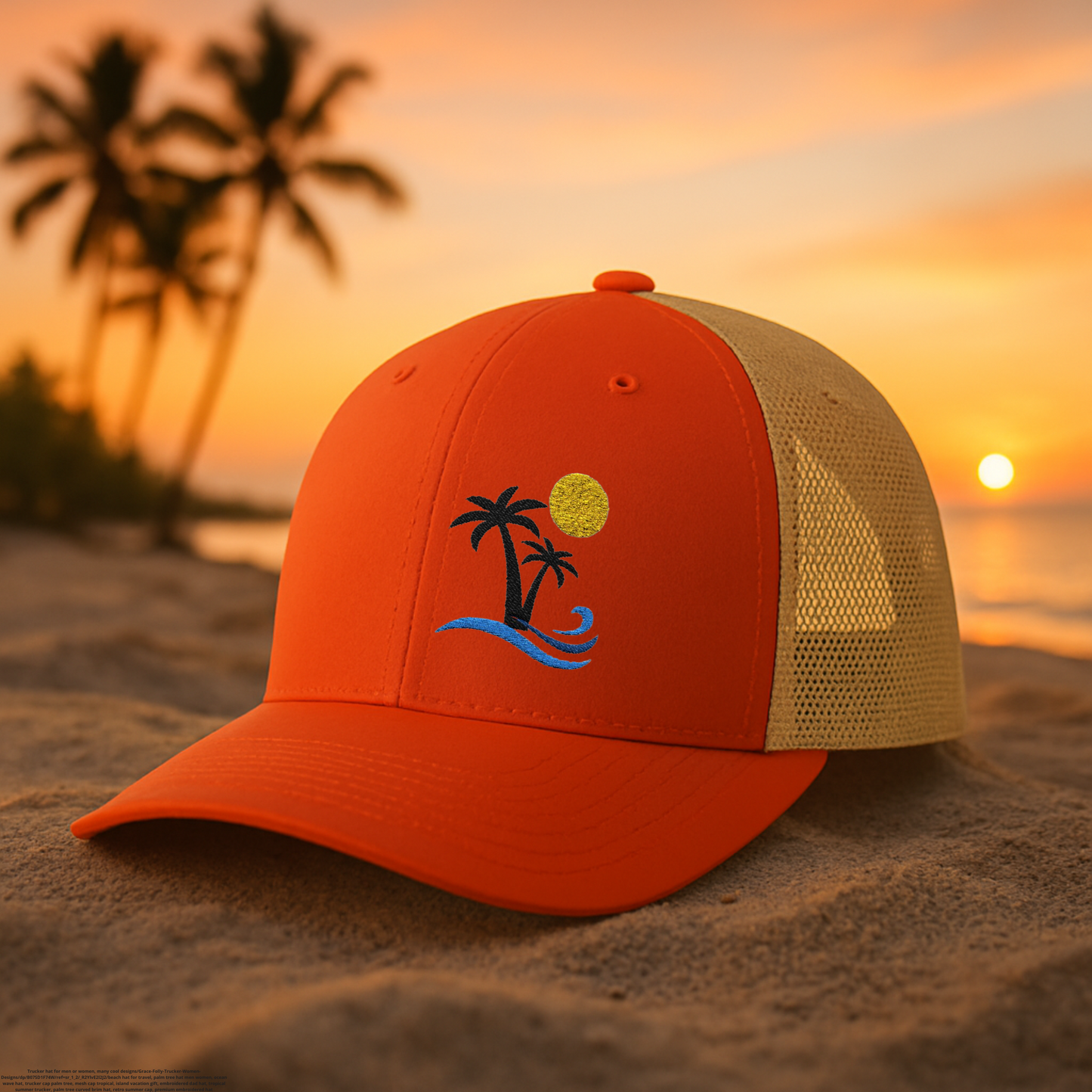 Tropical Palm Tree Trucker Hat, Coastal Cap
