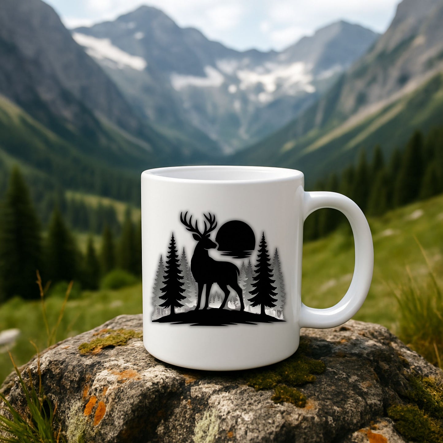 Rustic Deer Coffee Mug, Minimalist Nature Cup