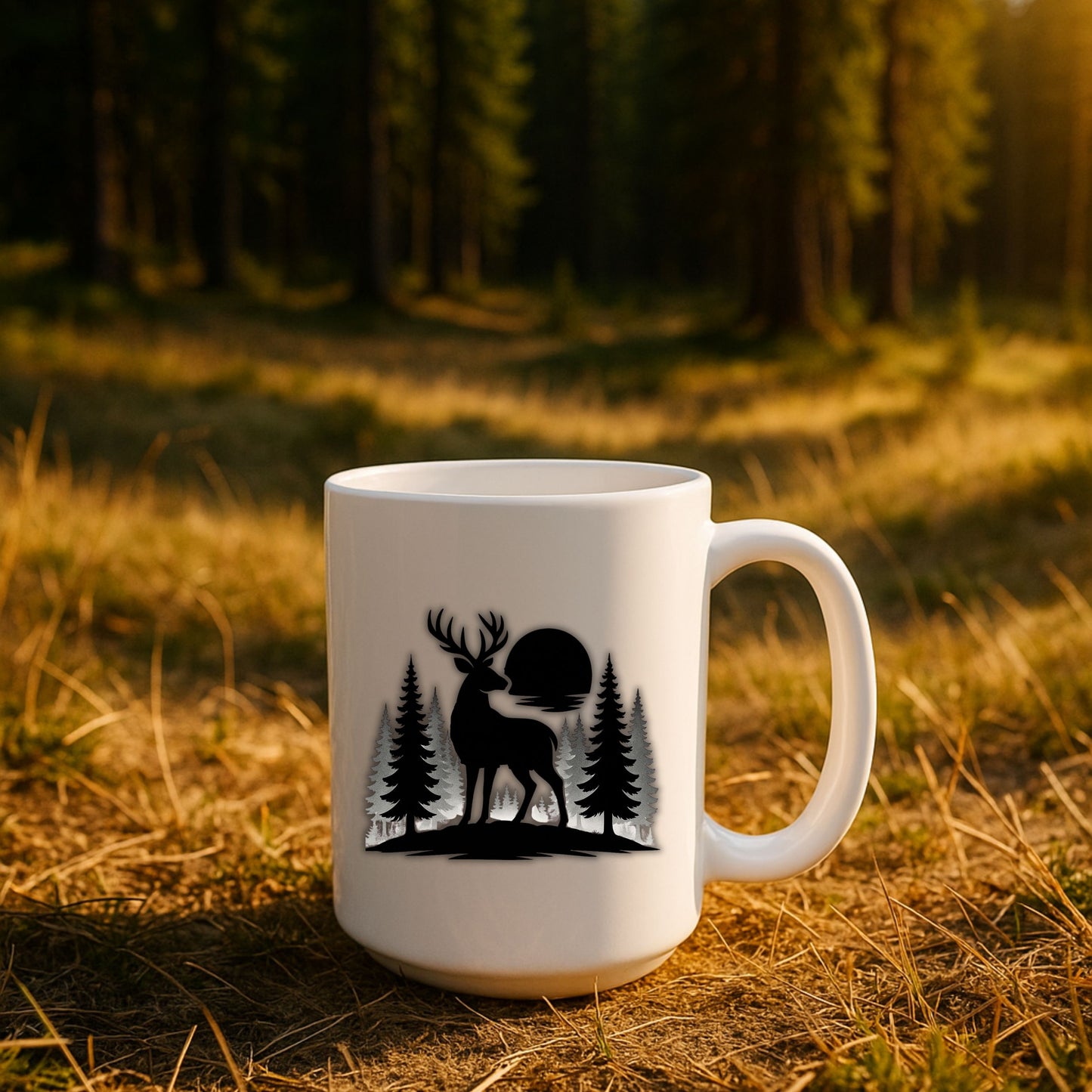 Rustic Deer Coffee Mug, Minimalist Nature Cup