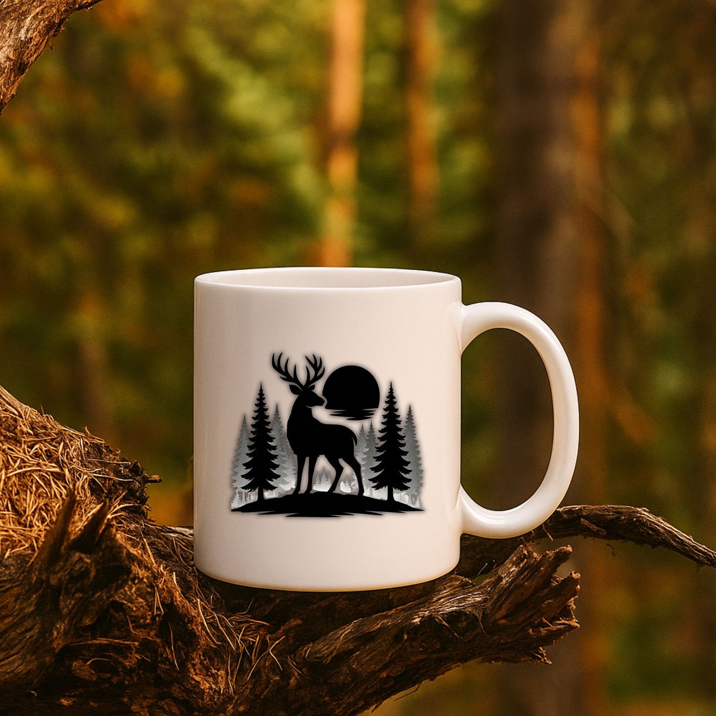 Rustic Deer Coffee Mug, Minimalist Nature Cup