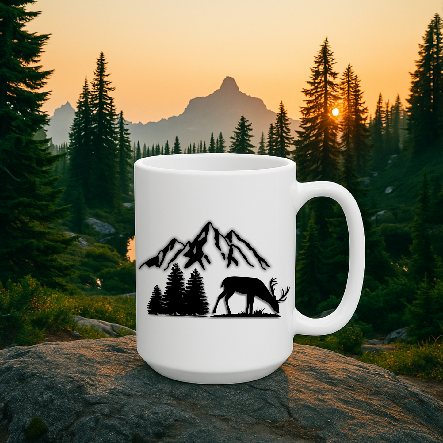 Minimalist Deer Mountain Mug, Outdoors Cup