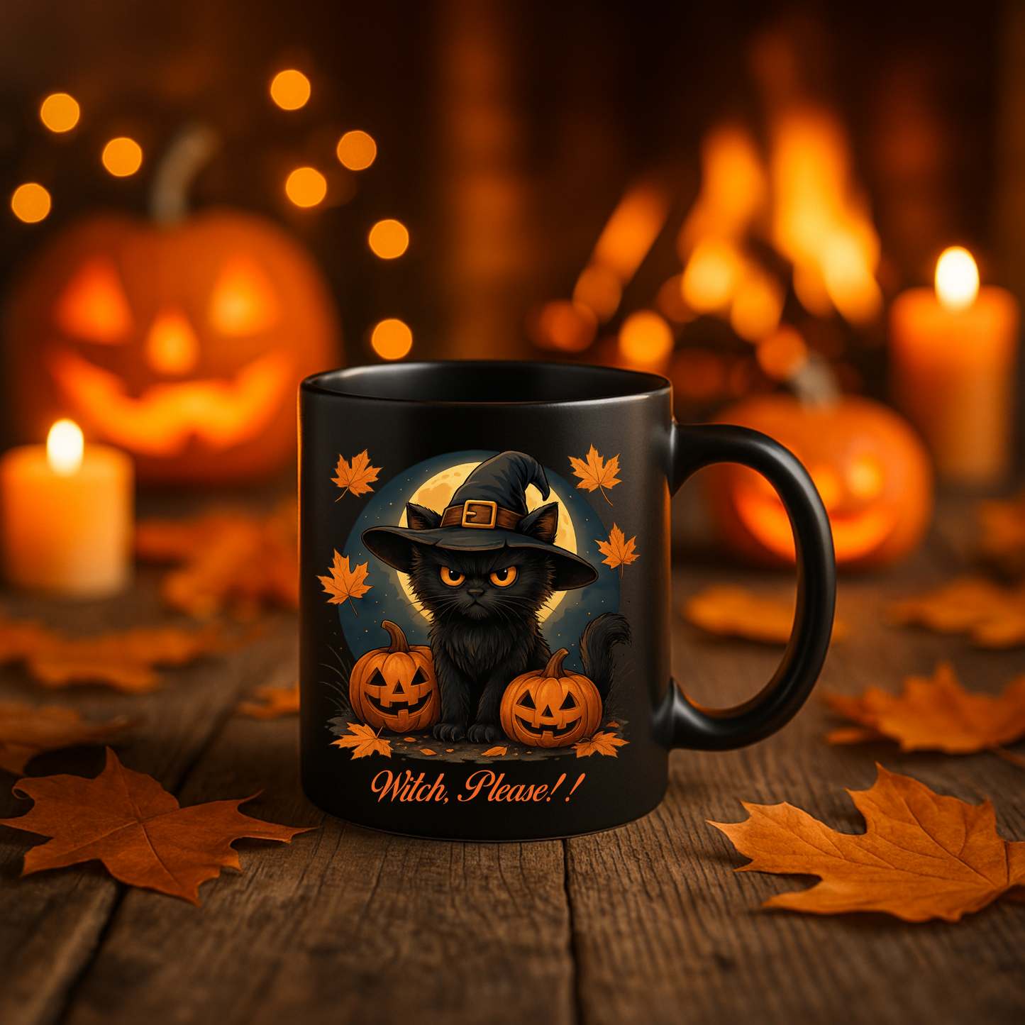 Witch Please Mug, Funny Halloween Coffee Mug with Black Cat