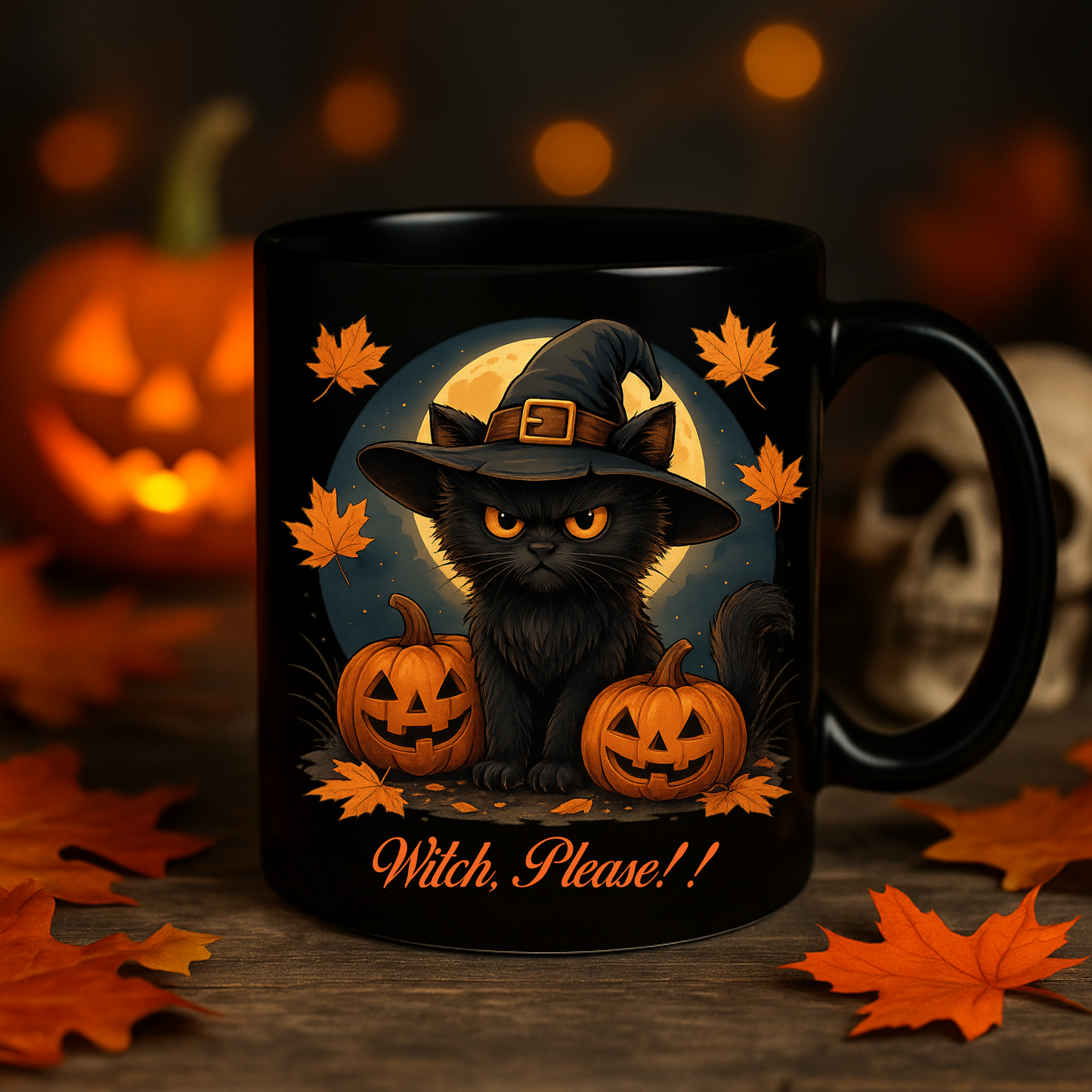 Witch Please Mug, Funny Halloween Coffee Mug with Black Cat