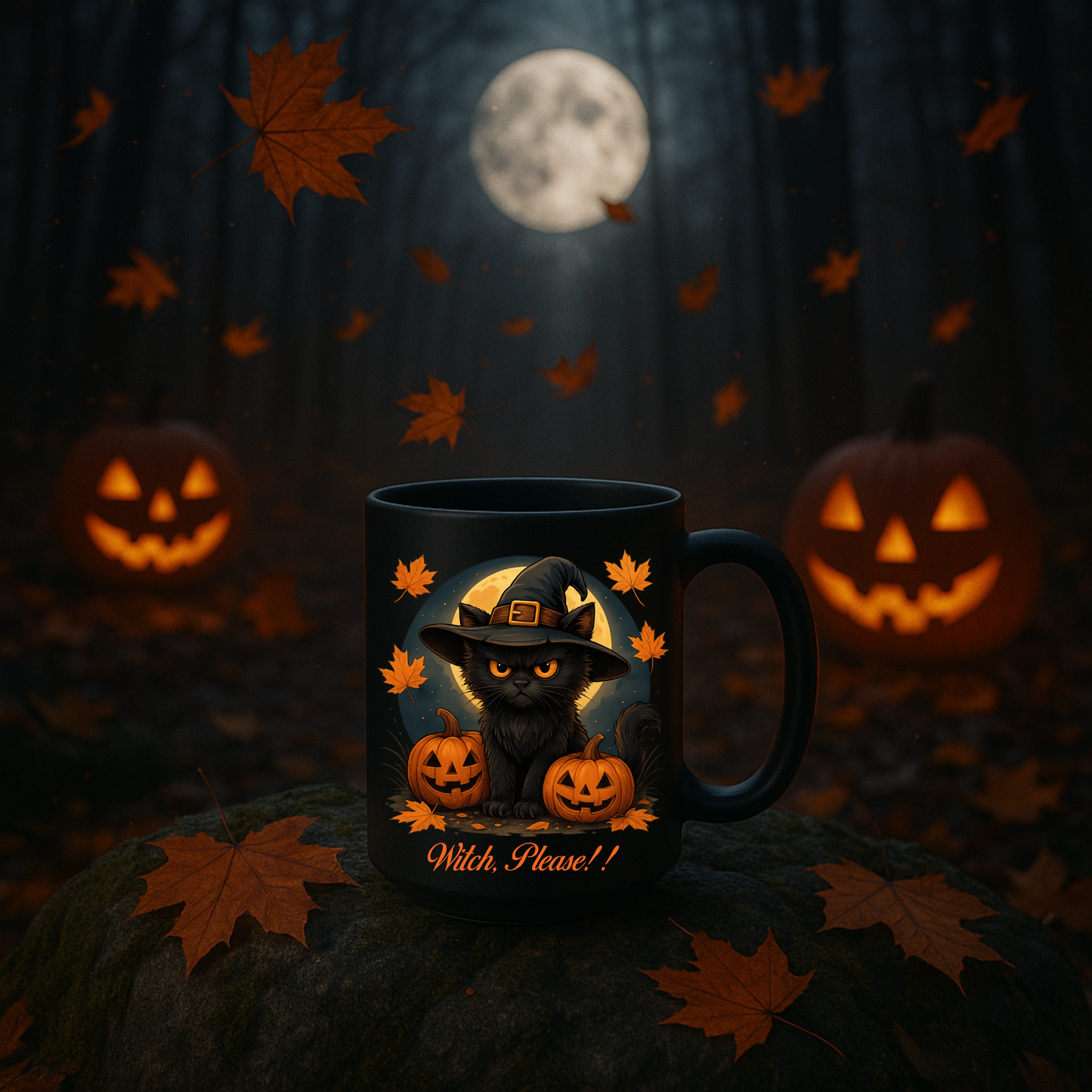 Witch Please Mug, Funny Halloween Coffee Mug with Black Cat