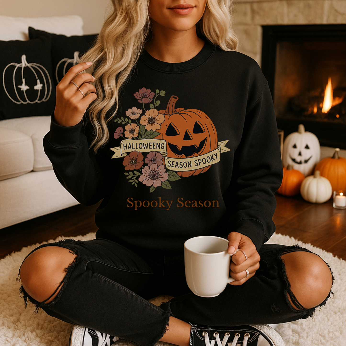 Spooky Season – Pumpkin Floral Sweatshirt