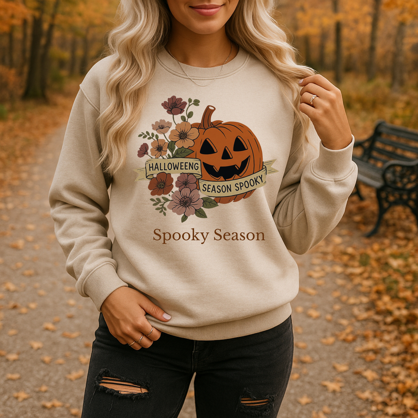 Spooky Season – Pumpkin Floral Sweatshirt