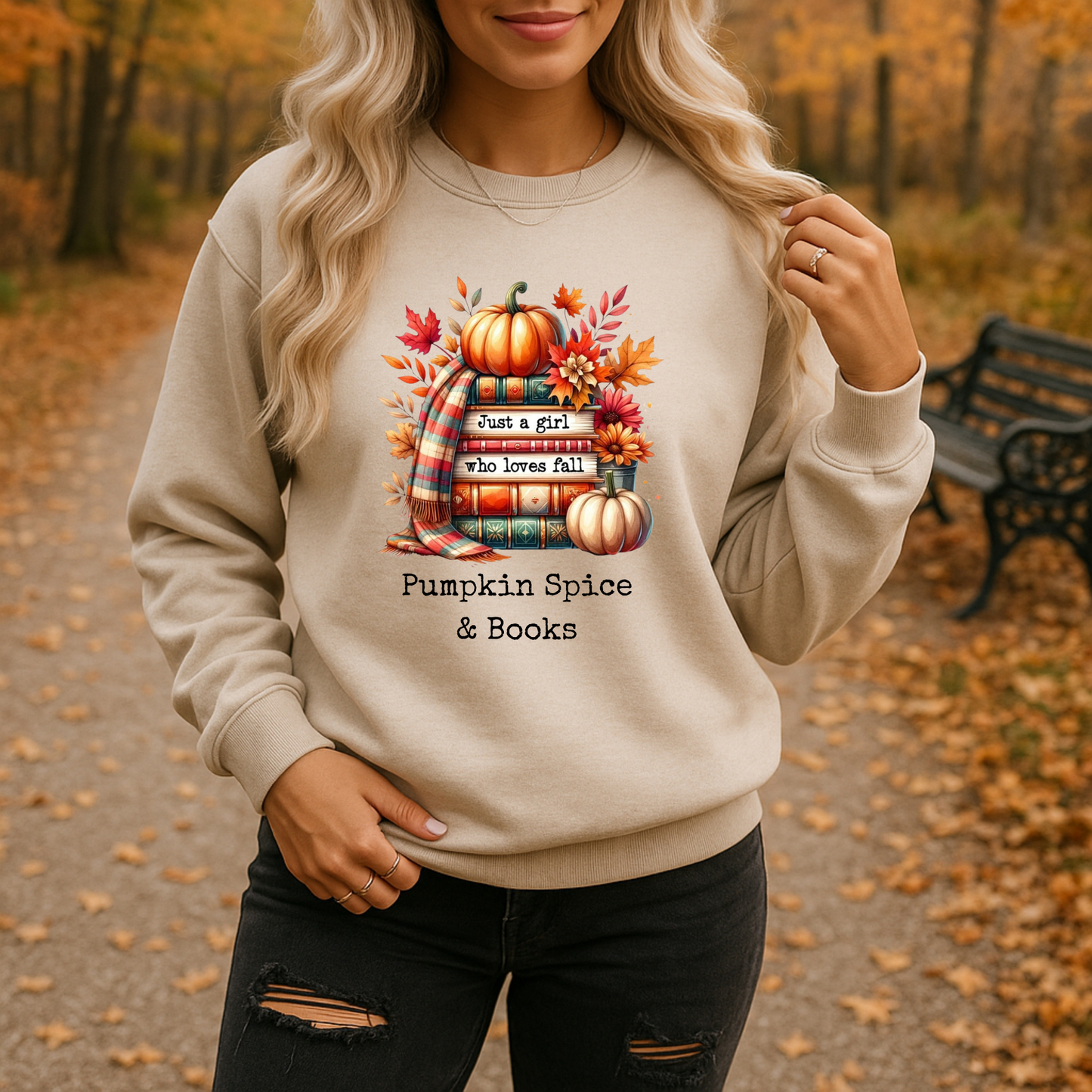 Pumpkin Spice & Books – Embroidered-Style Crewneck