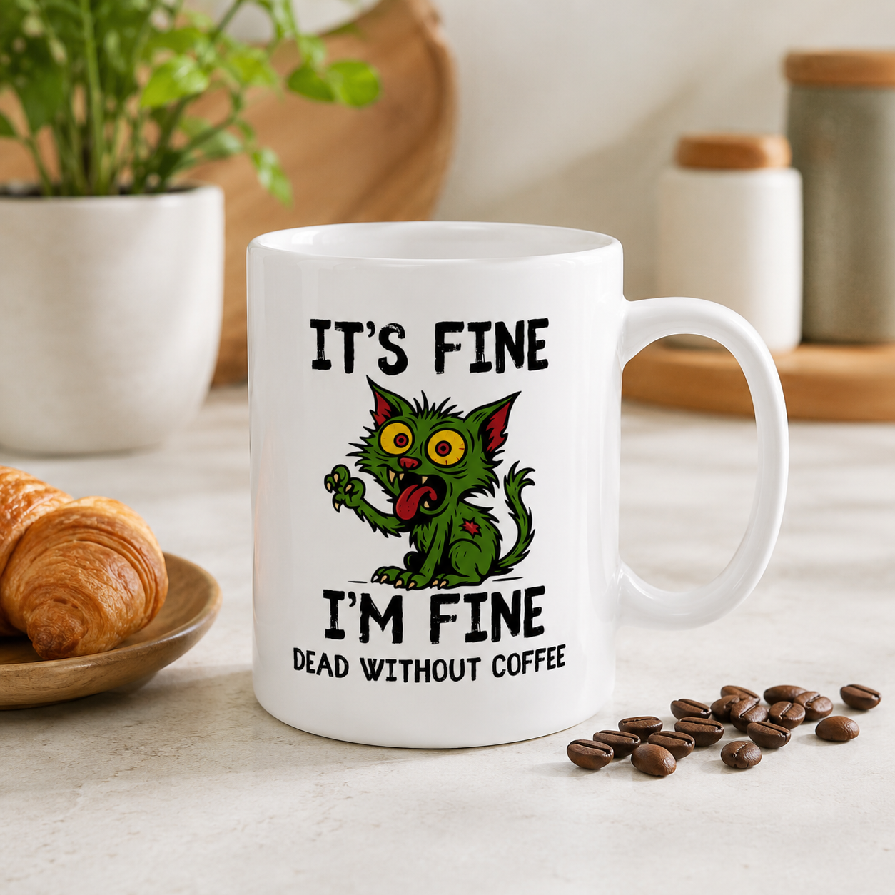 Dead Without Coffee, Zombie Cat Mug