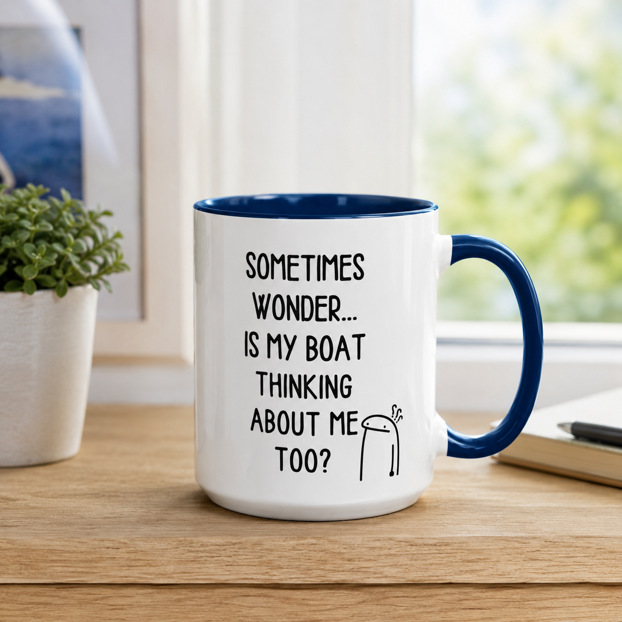 Is My Boat Thinking About Me Mug, Funny Boating Coffee Cup