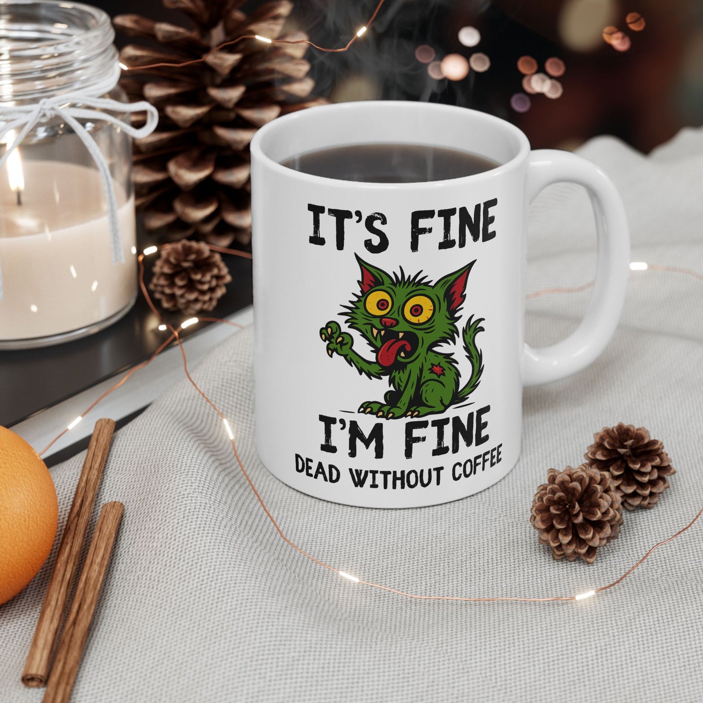 Dead Without Coffee, Zombie Cat Mug