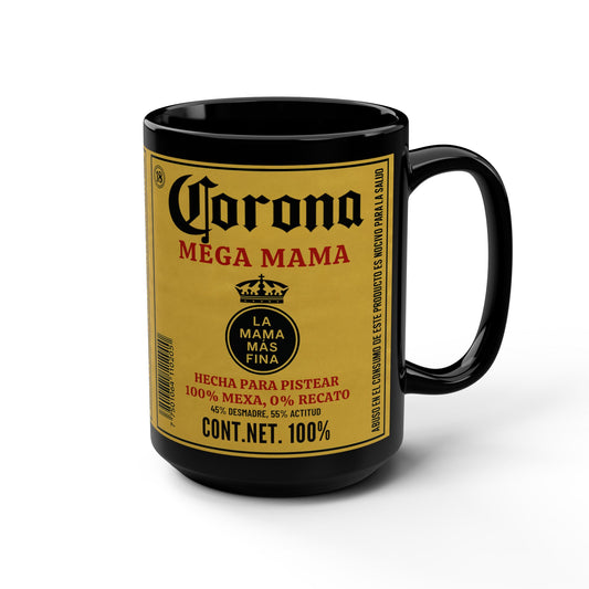 Mega Mama Funny Beer Mug, 15oz Black Ceramic Cup