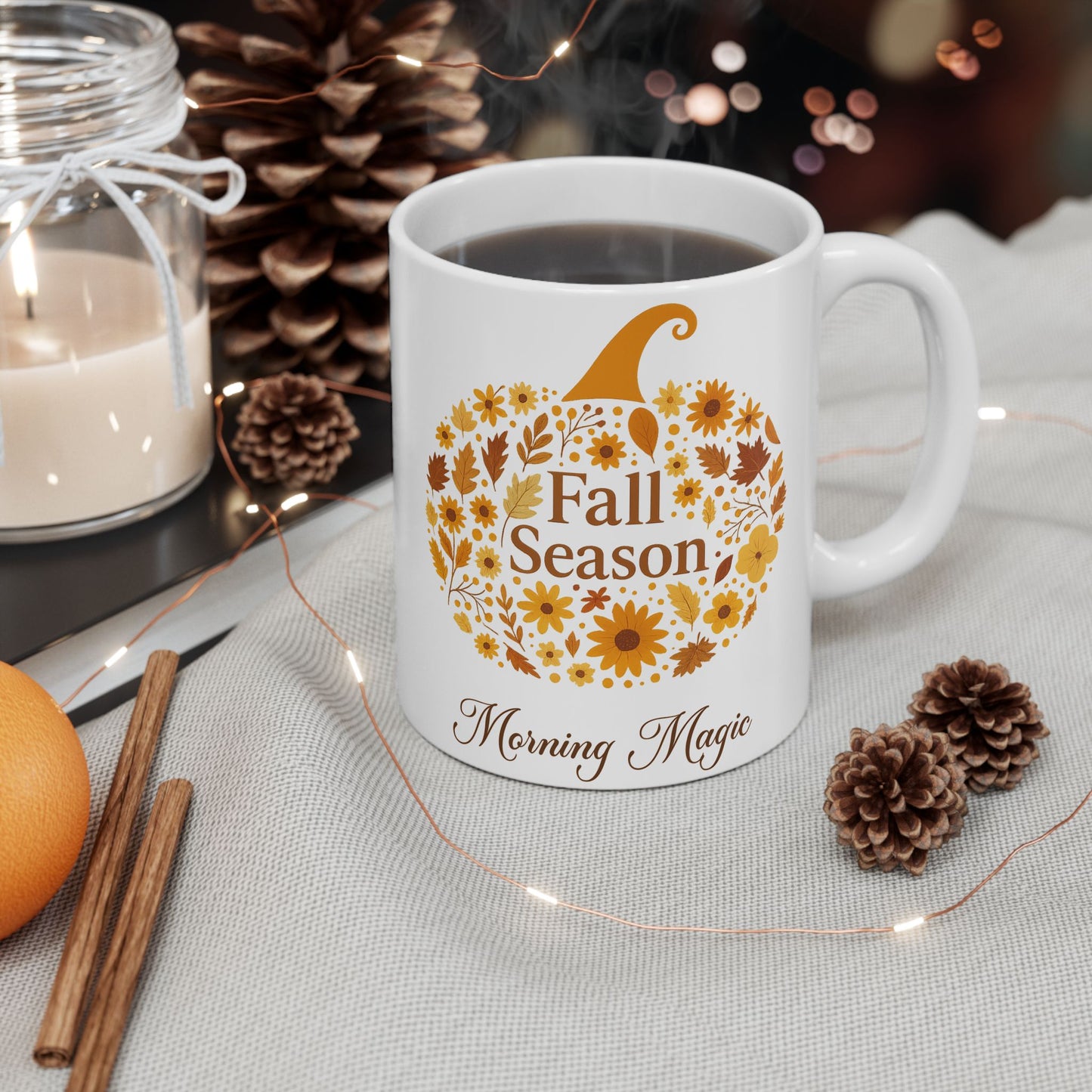Fall Season Pumpkin Mug, Morning Magic Coffee Cup