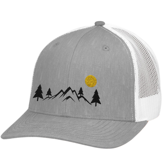 Mountain Trucker Hat for Hikers, Rustic Trucker Cap