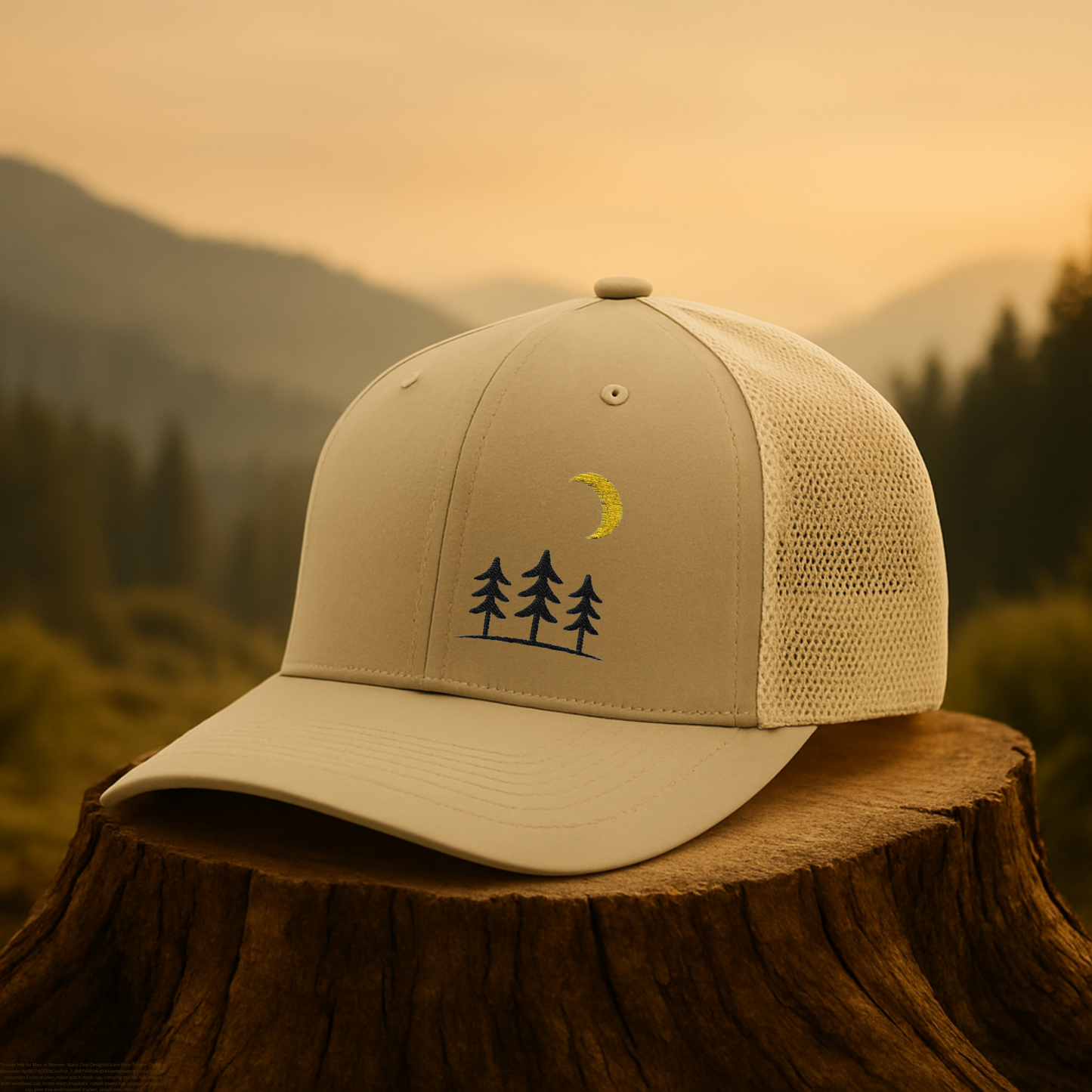 Pine Tree Moon Cap, Nature Camping Hat