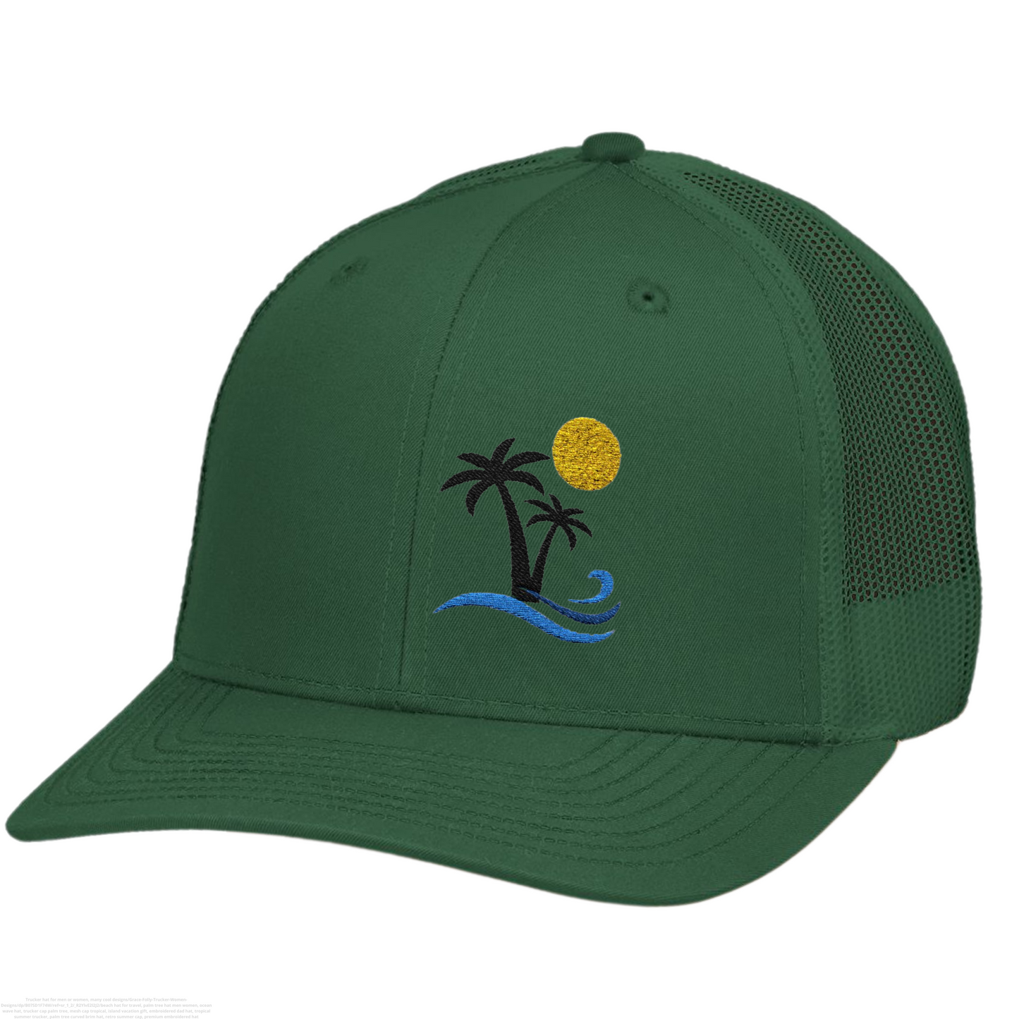 Tropical Palm Tree Trucker Hat, Coastal Cap