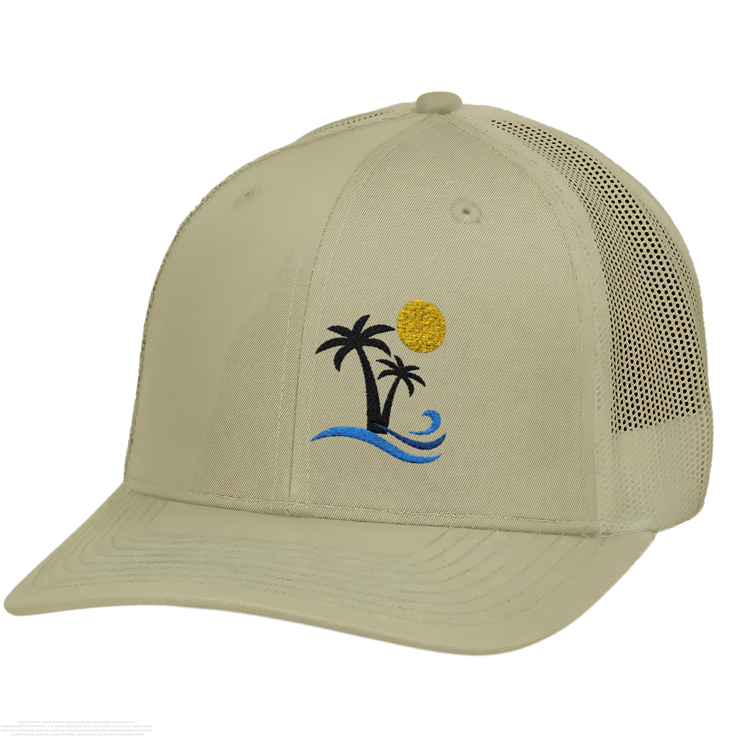Tropical Palm Tree Trucker Hat, Coastal Cap