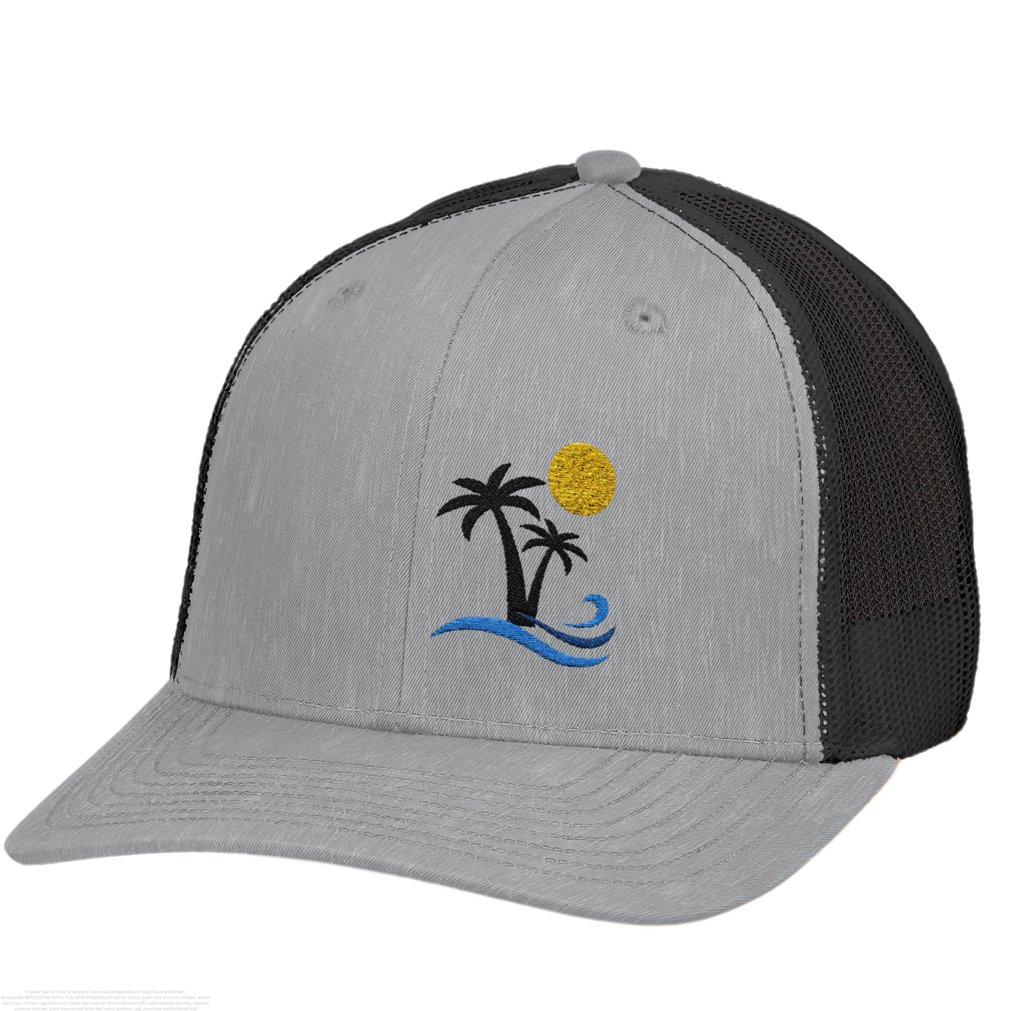 Tropical Palm Tree Trucker Hat, Coastal Cap