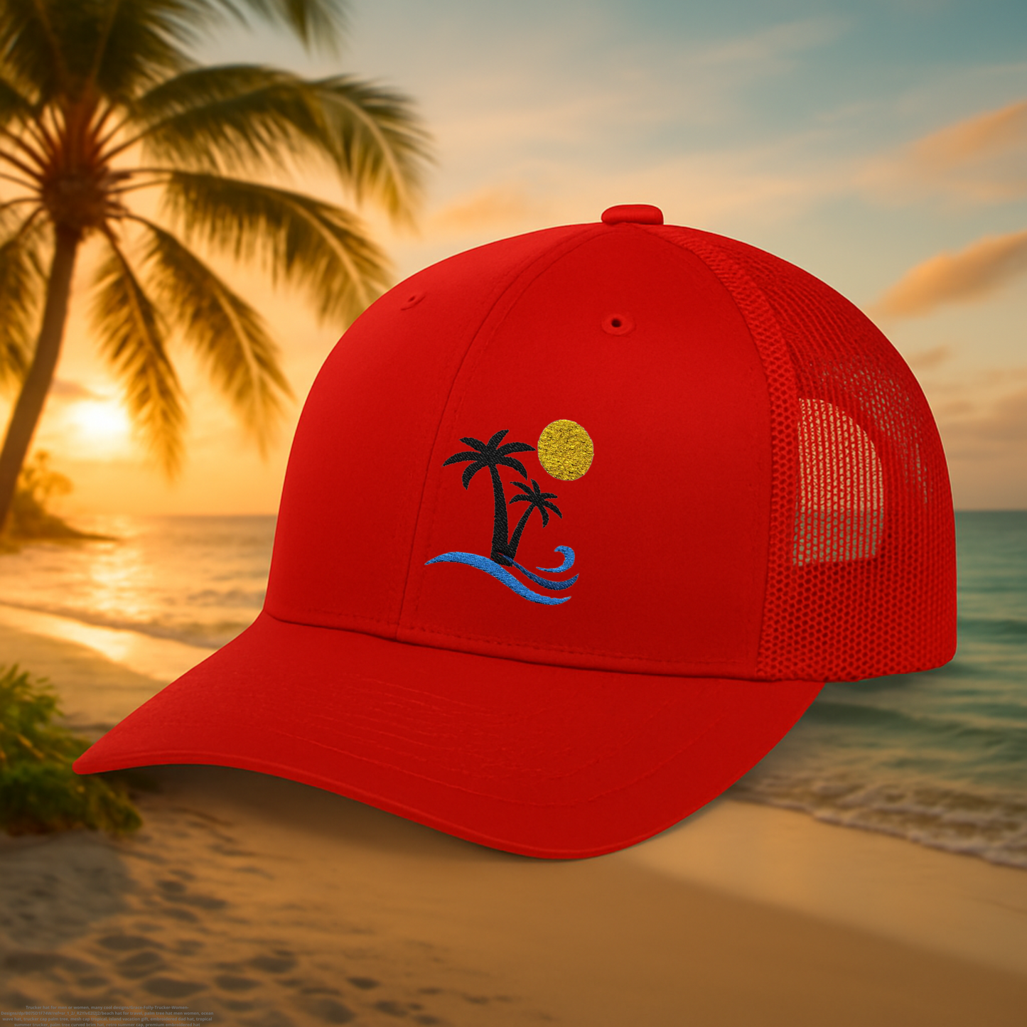 Tropical Palm Tree Trucker Hat, Coastal Cap