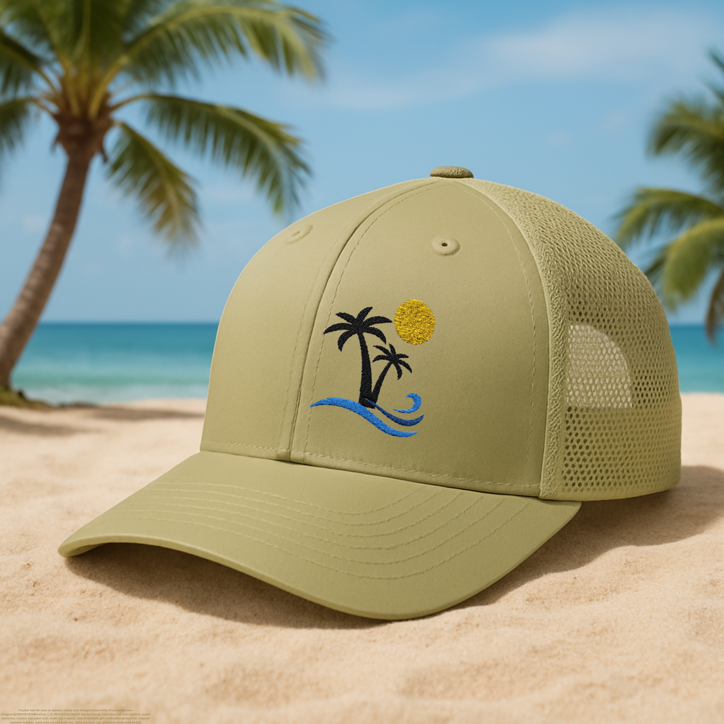 Tropical Palm Tree Trucker Hat, Coastal Cap