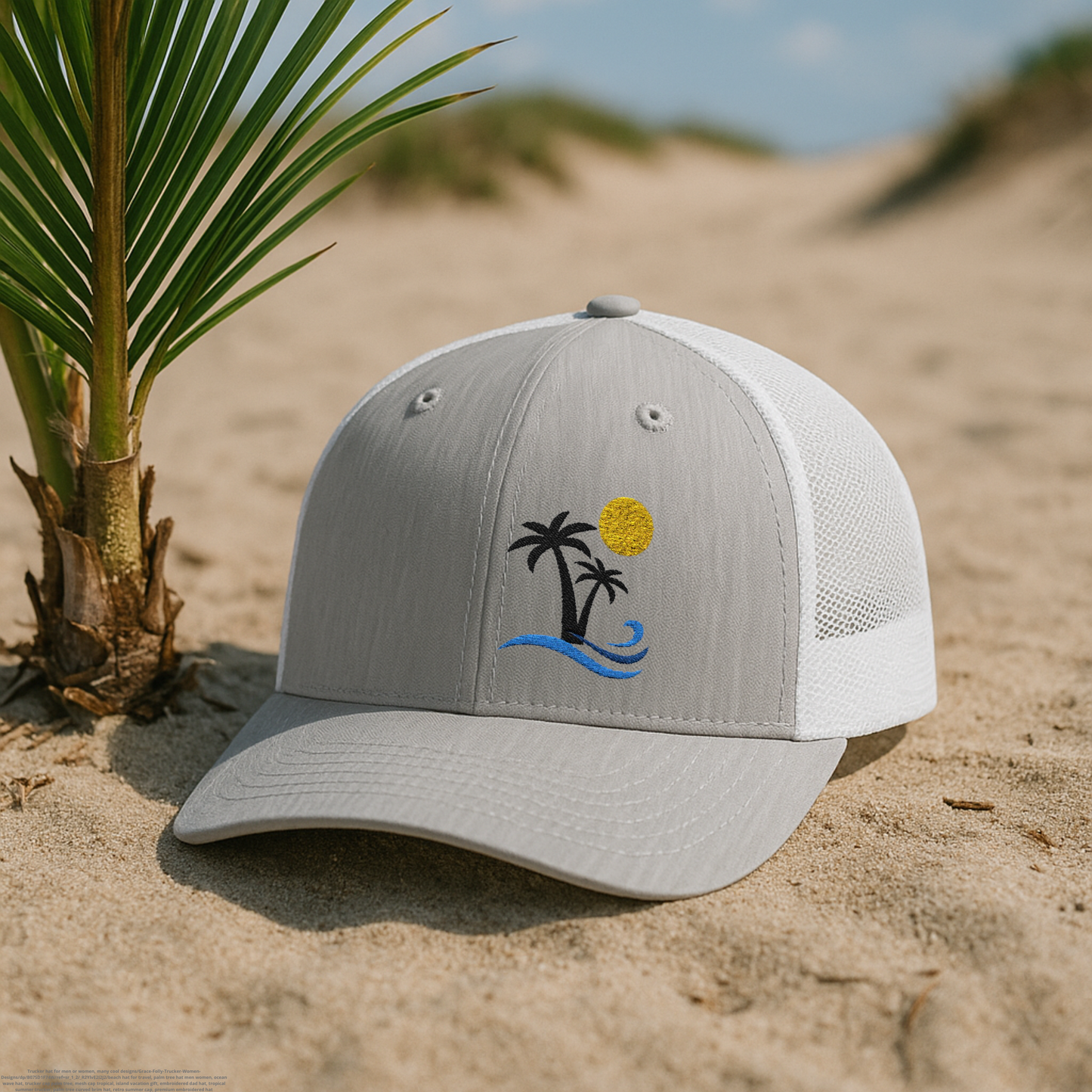 Tropical Palm Tree Trucker Hat, Coastal Cap