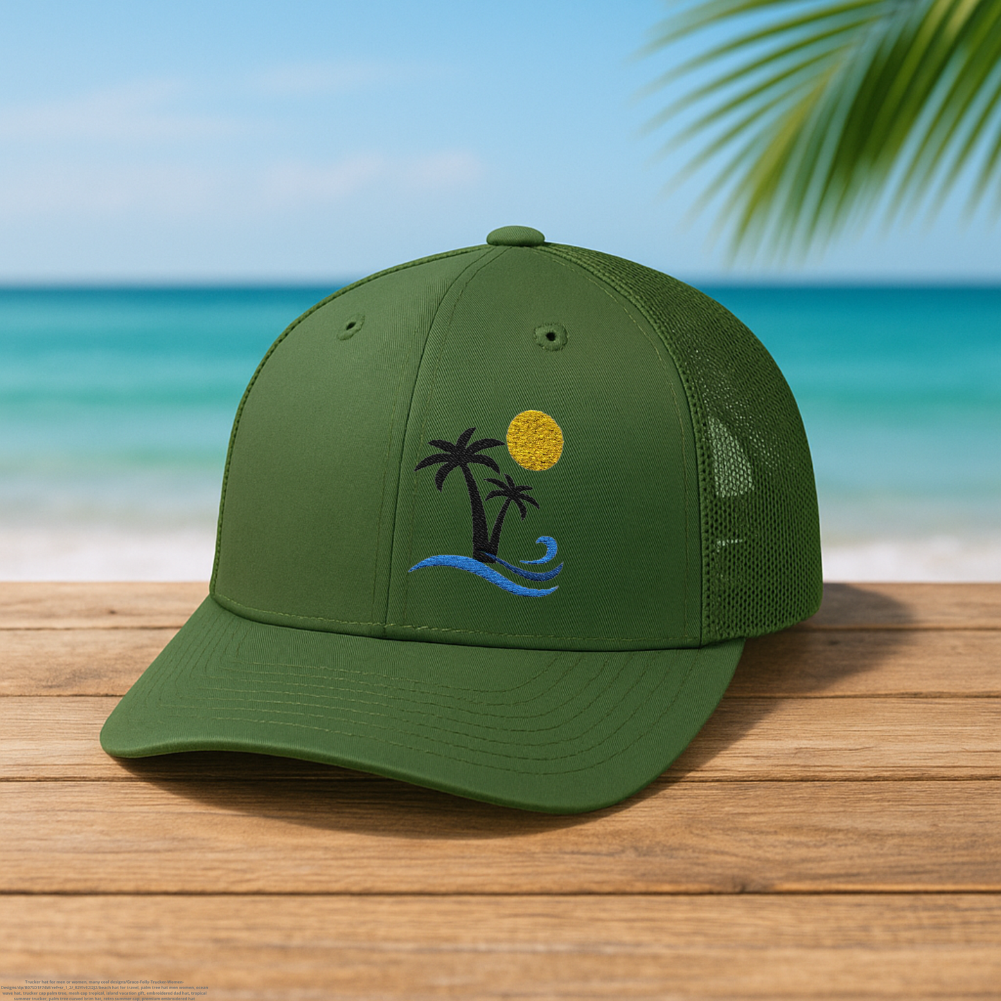 Tropical Palm Tree Trucker Hat, Coastal Cap