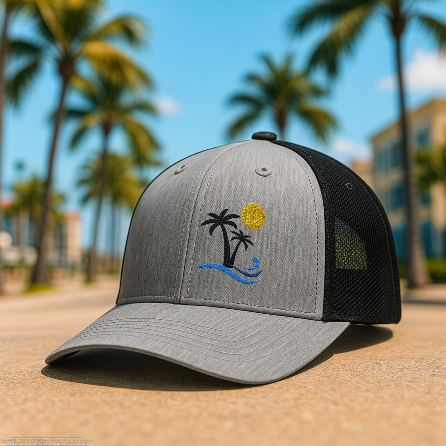 Tropical Palm Tree Trucker Hat, Coastal Cap