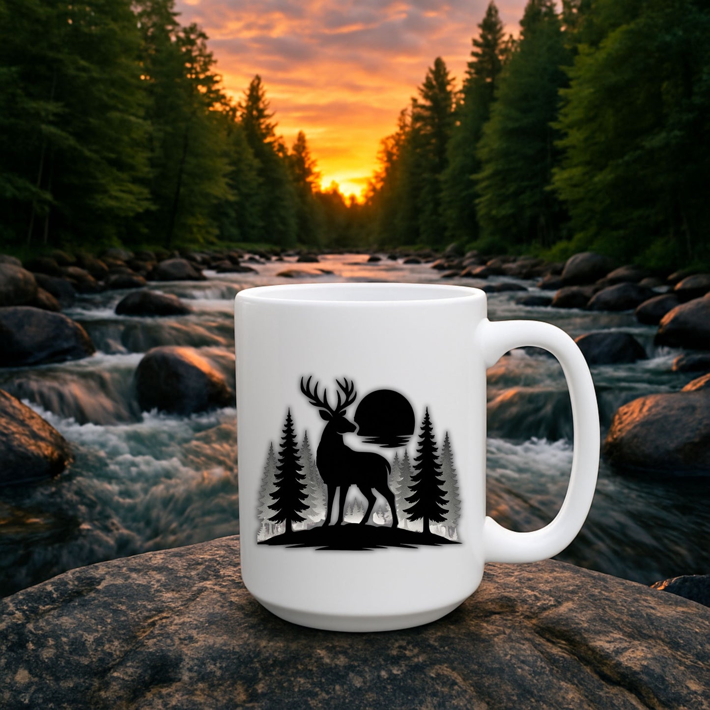 Rustic Deer Coffee Mug, Minimalist Nature Cup