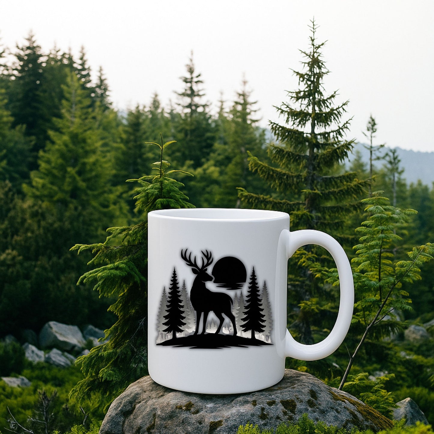 Rustic Deer Coffee Mug, Minimalist Nature Cup