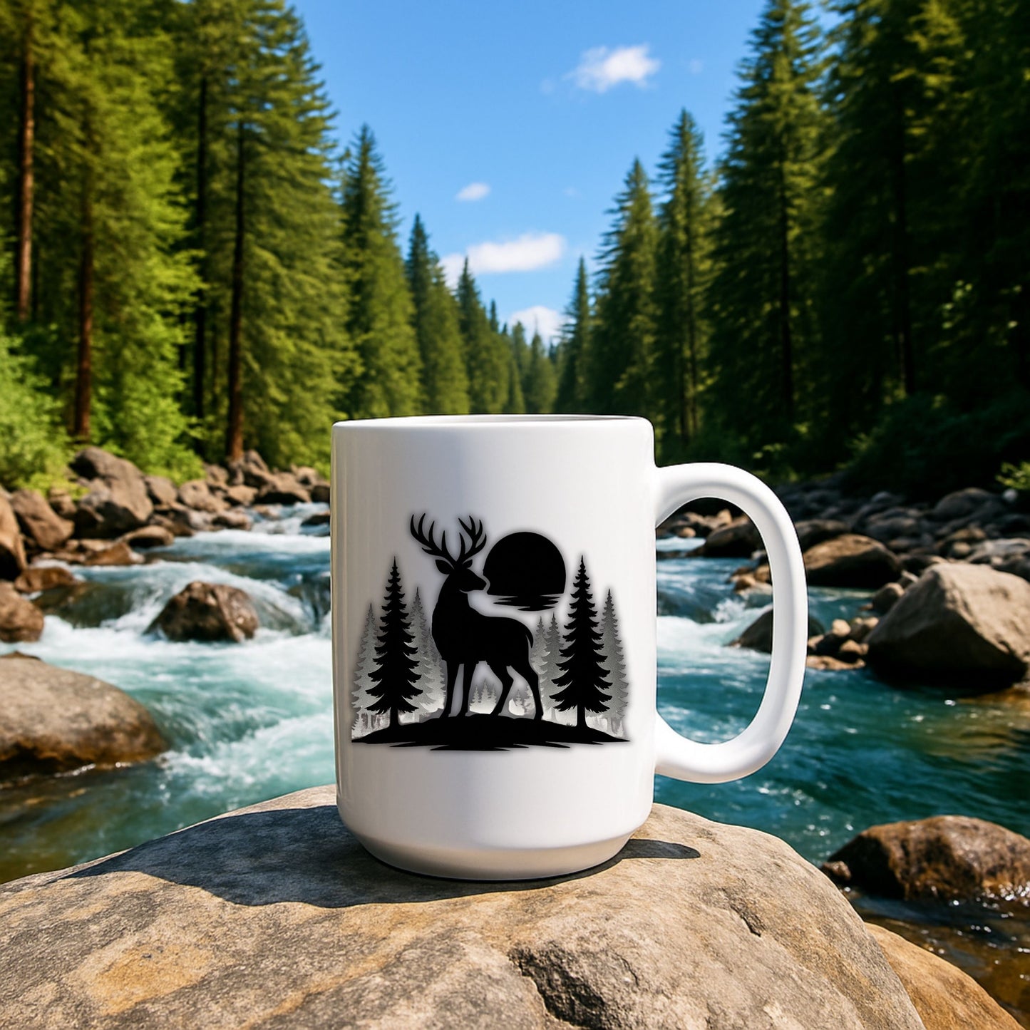 Rustic Deer Coffee Mug, Minimalist Nature Cup