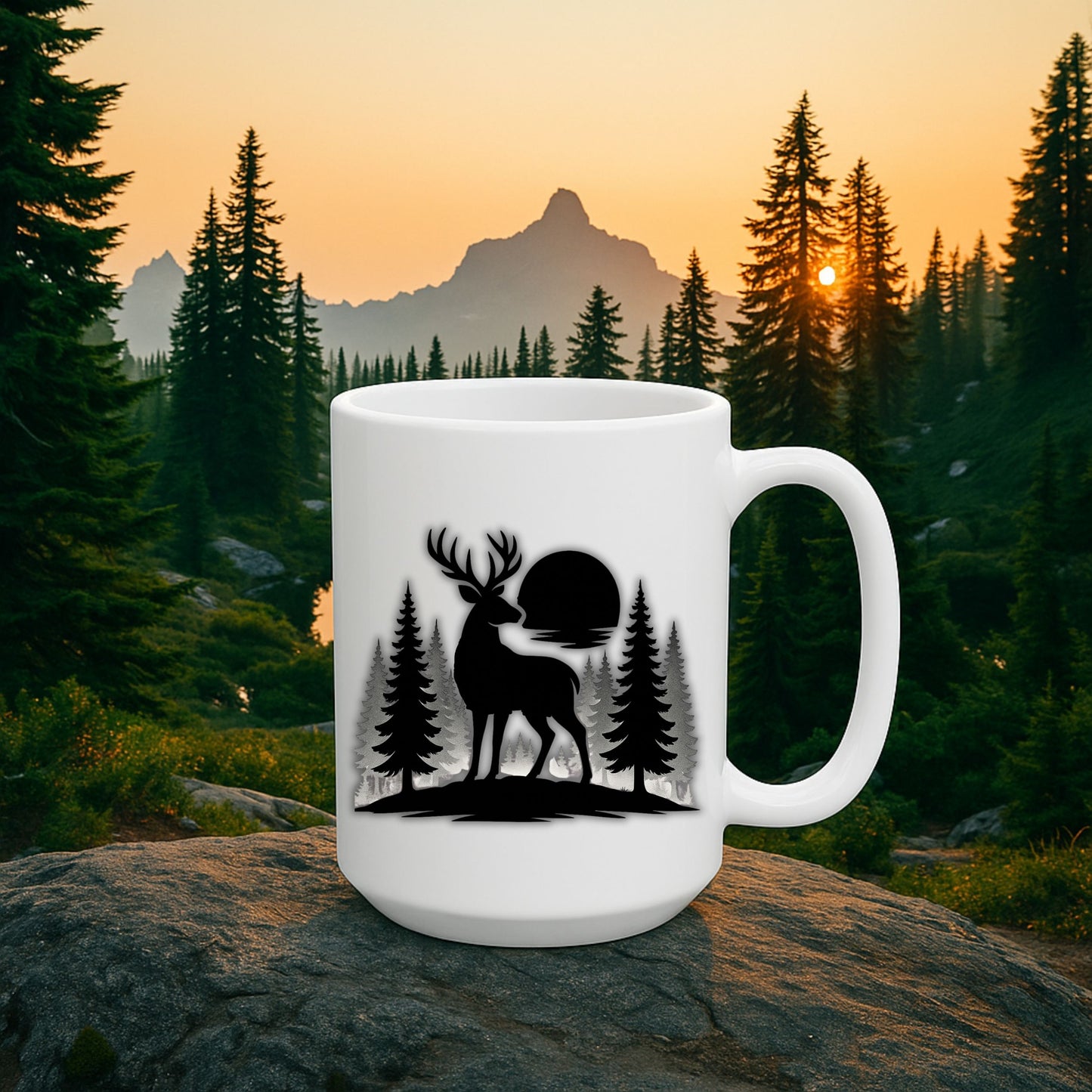 Rustic Deer Coffee Mug, Minimalist Nature Cup