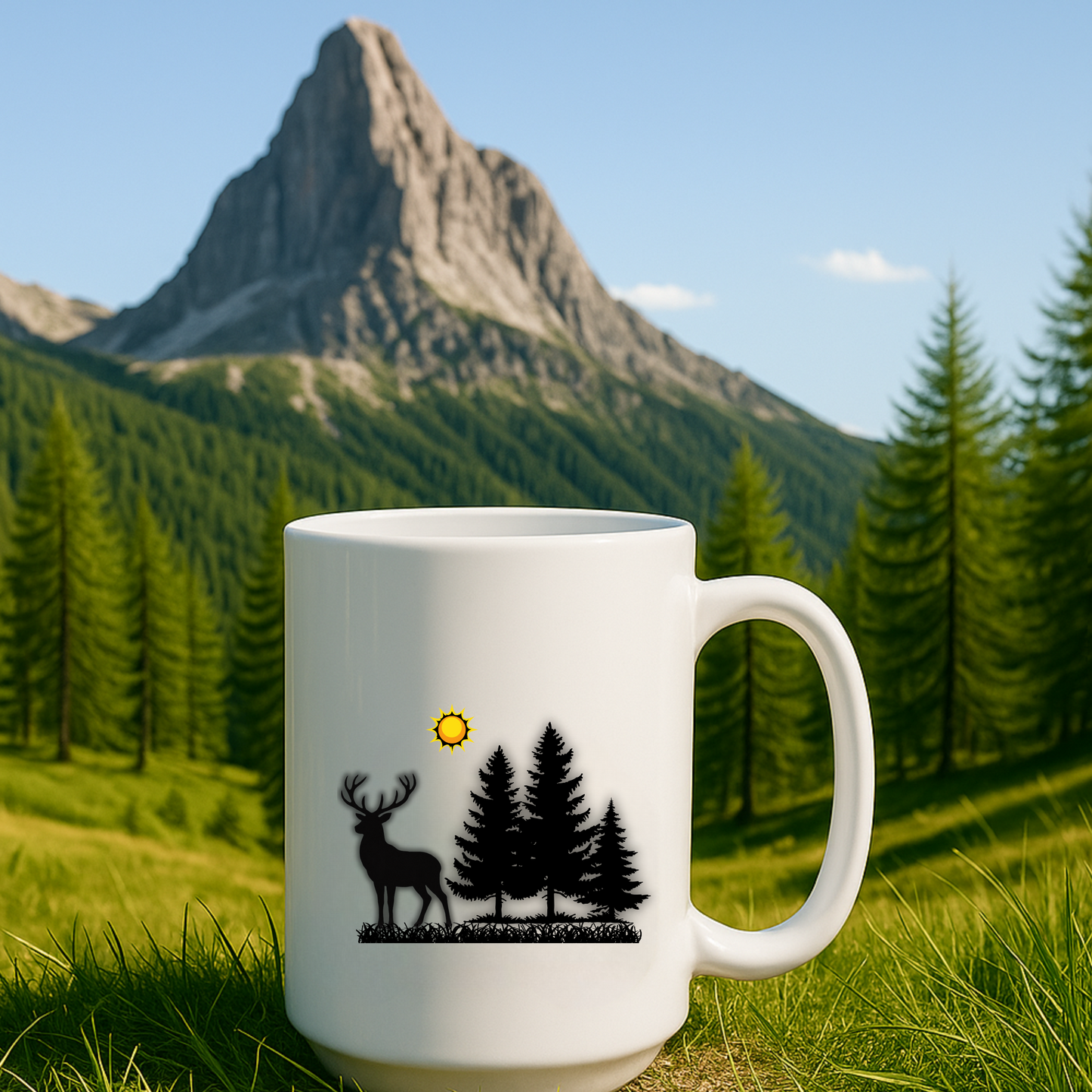 Rustic Deer Mug, Forest Cup for Campers