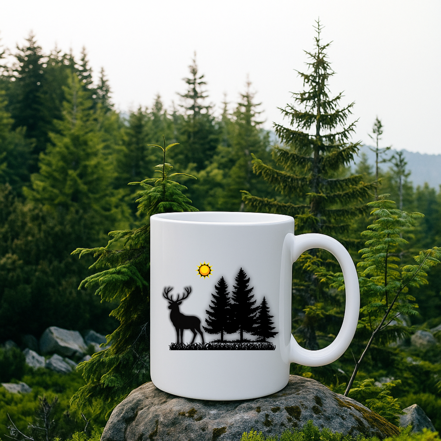 Rustic Deer Mug, Forest Cup for Campers