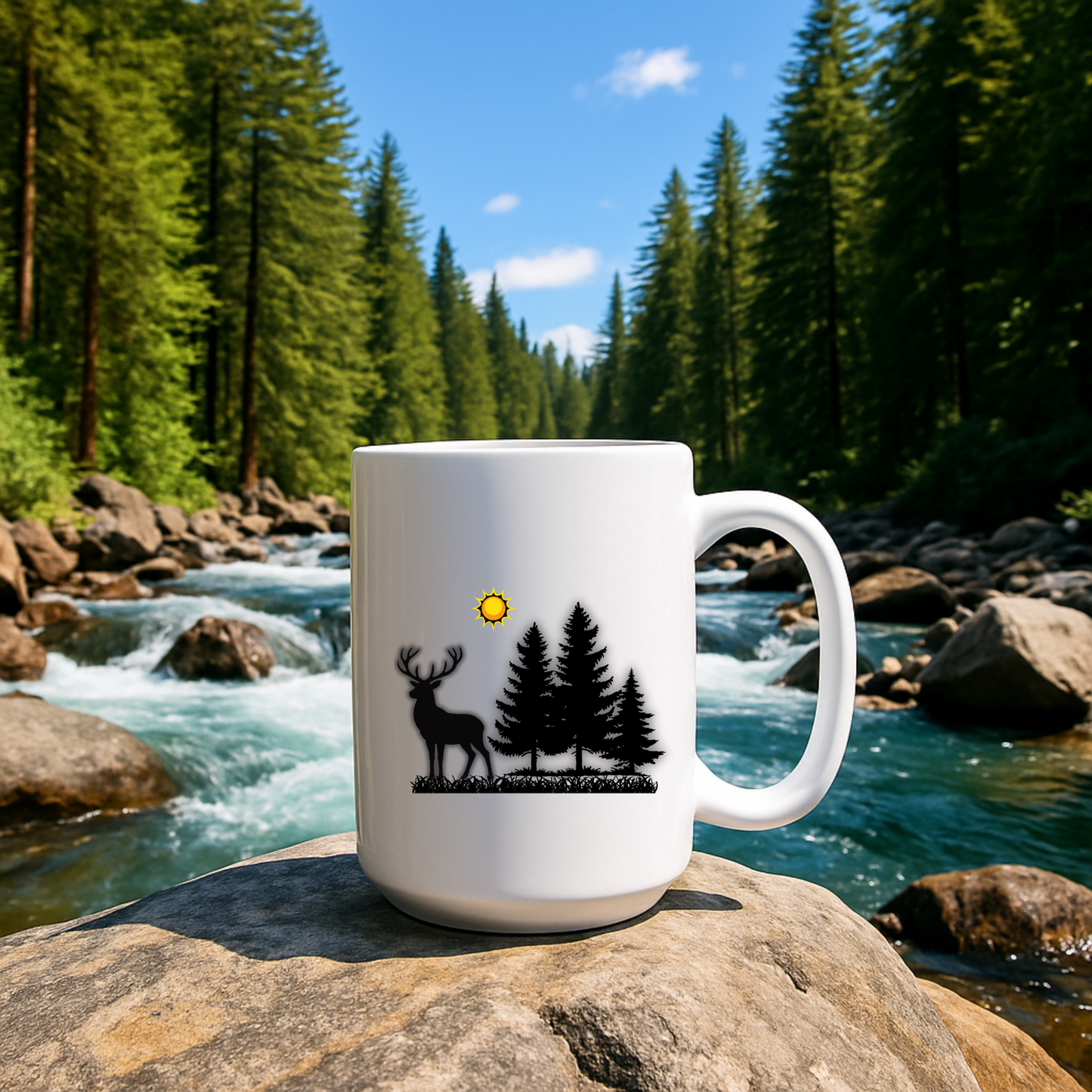 Rustic Deer Mug, Forest Cup for Campers