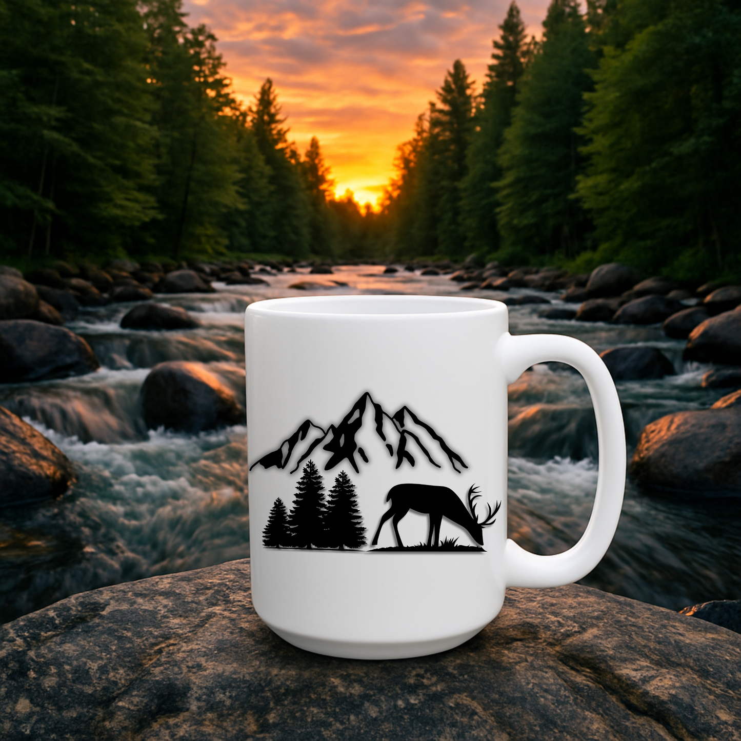 Minimalist Deer Mountain Mug, Outdoors Cup