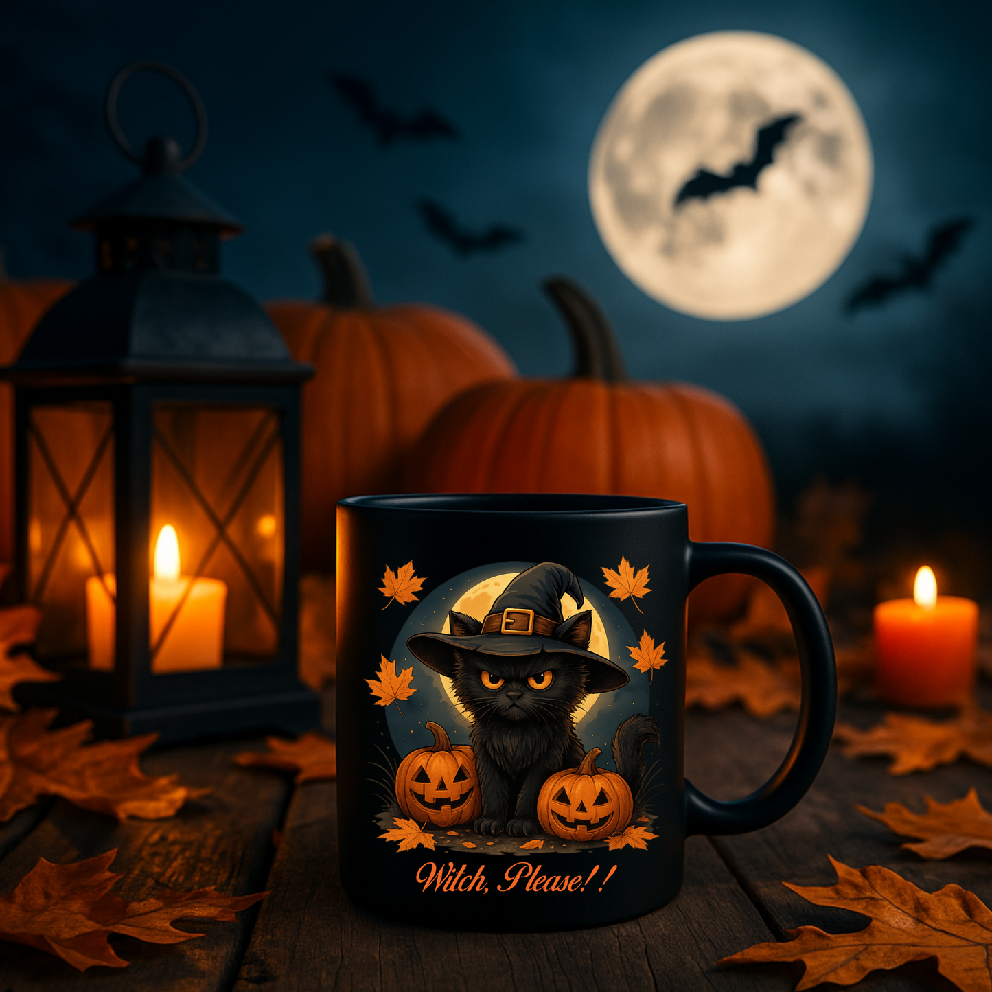 Witch Please Mug, Funny Halloween Coffee Mug with Black Cat