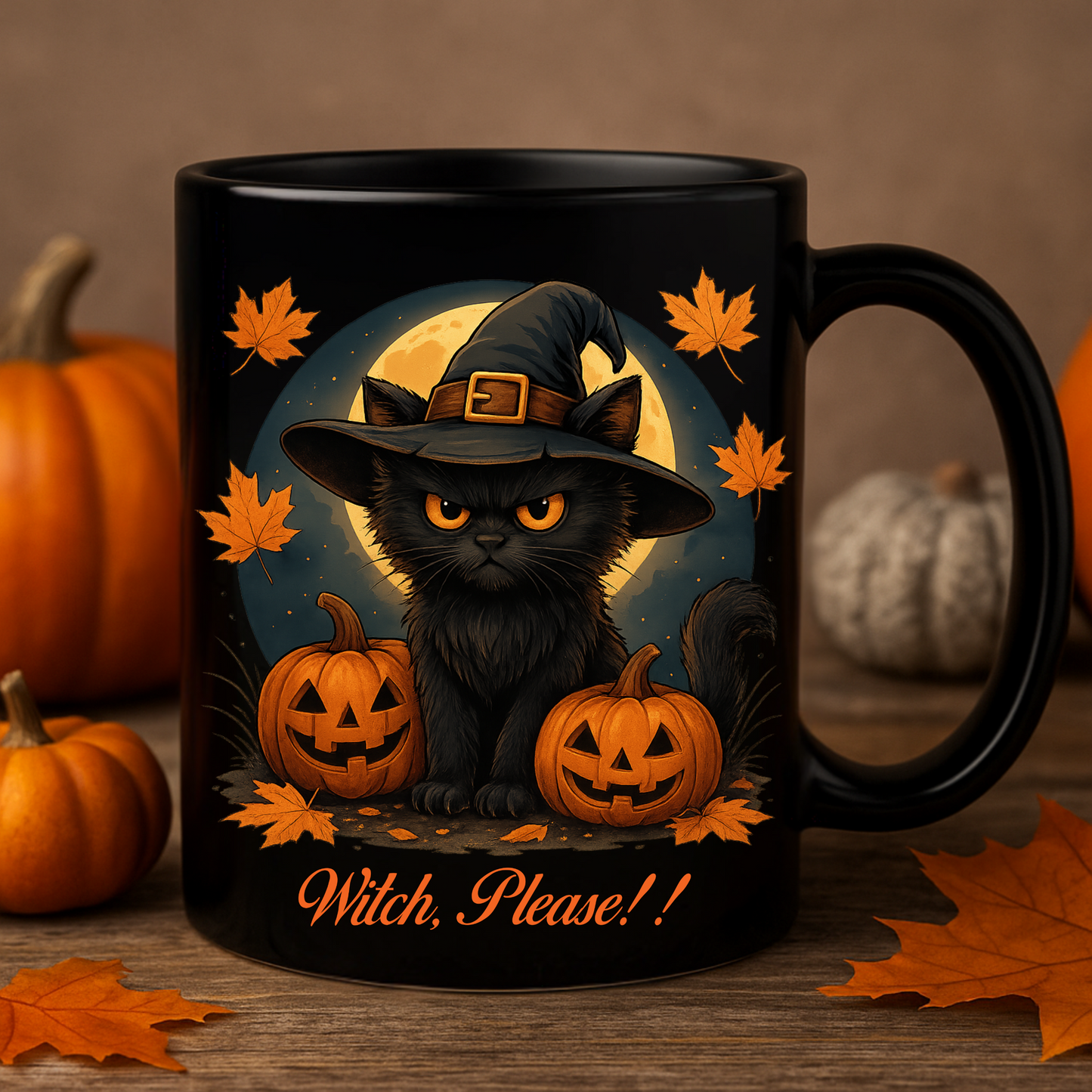 Witch Please Mug, Funny Halloween Coffee Mug with Black Cat