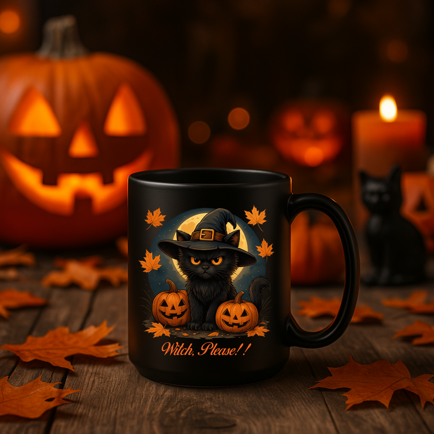 Witch Please Mug, Funny Halloween Coffee Mug with Black Cat