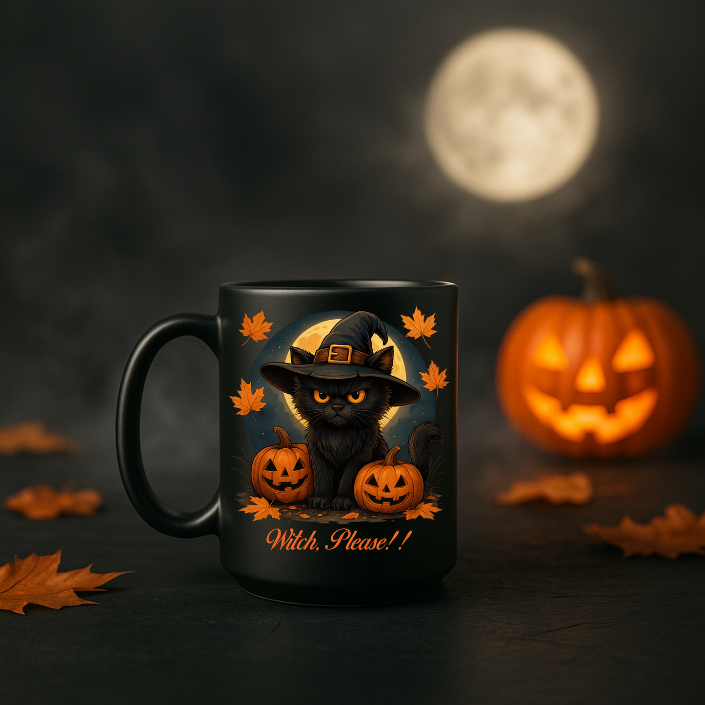 Witch Please Mug, Funny Halloween Coffee Mug with Black Cat