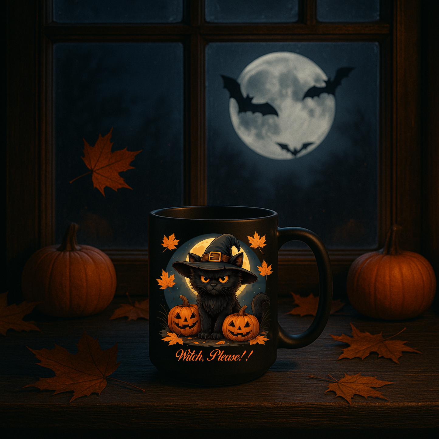 Witch Please Mug, Funny Halloween Coffee Mug with Black Cat