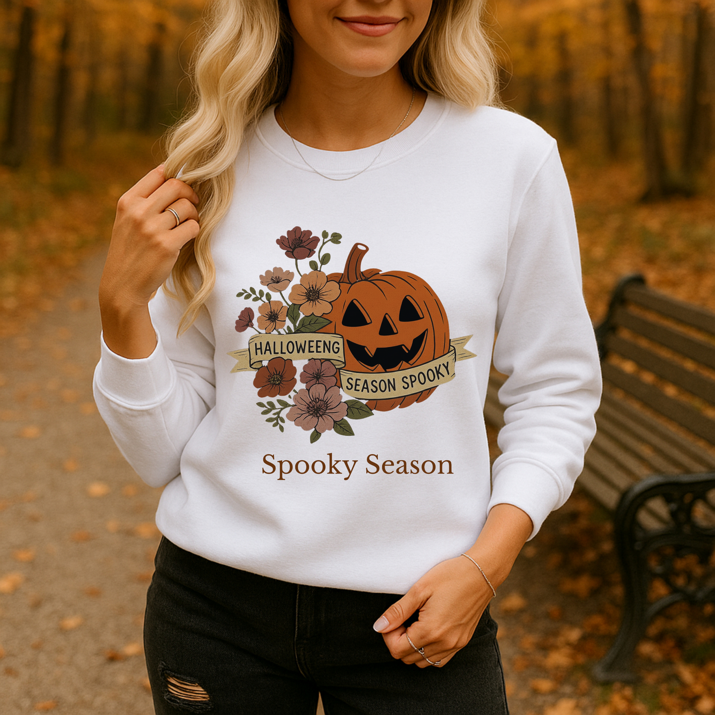 Spooky Season – Pumpkin Floral Sweatshirt