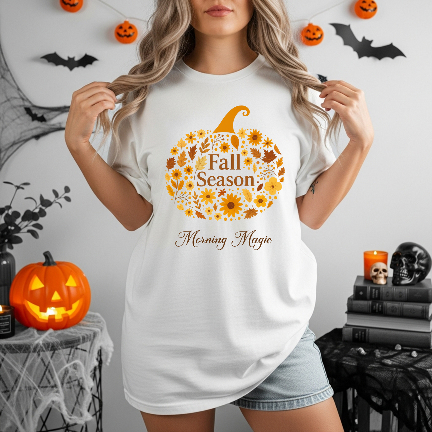 Fall Season Pumpkin T-Shirt, Morning Magic Graphic Tee
