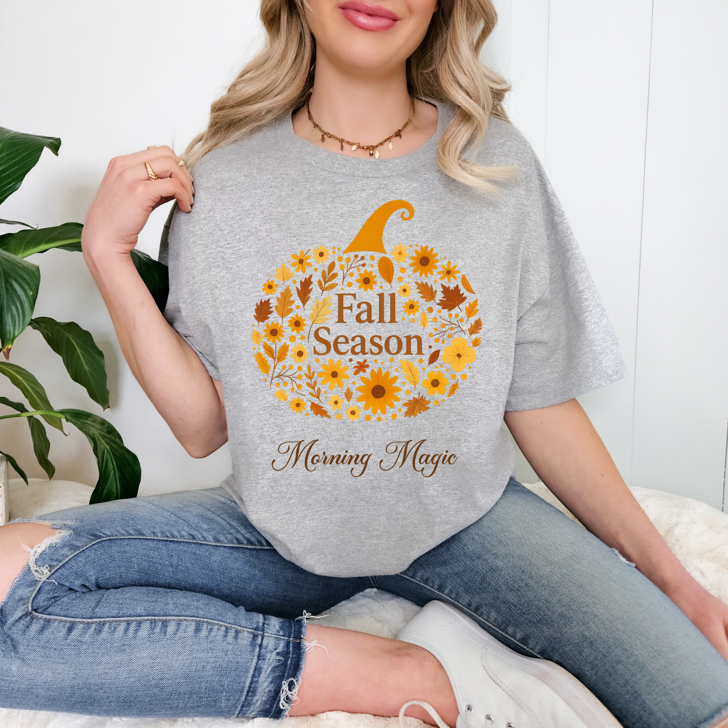 Fall Season Pumpkin T-Shirt, Morning Magic Graphic Tee