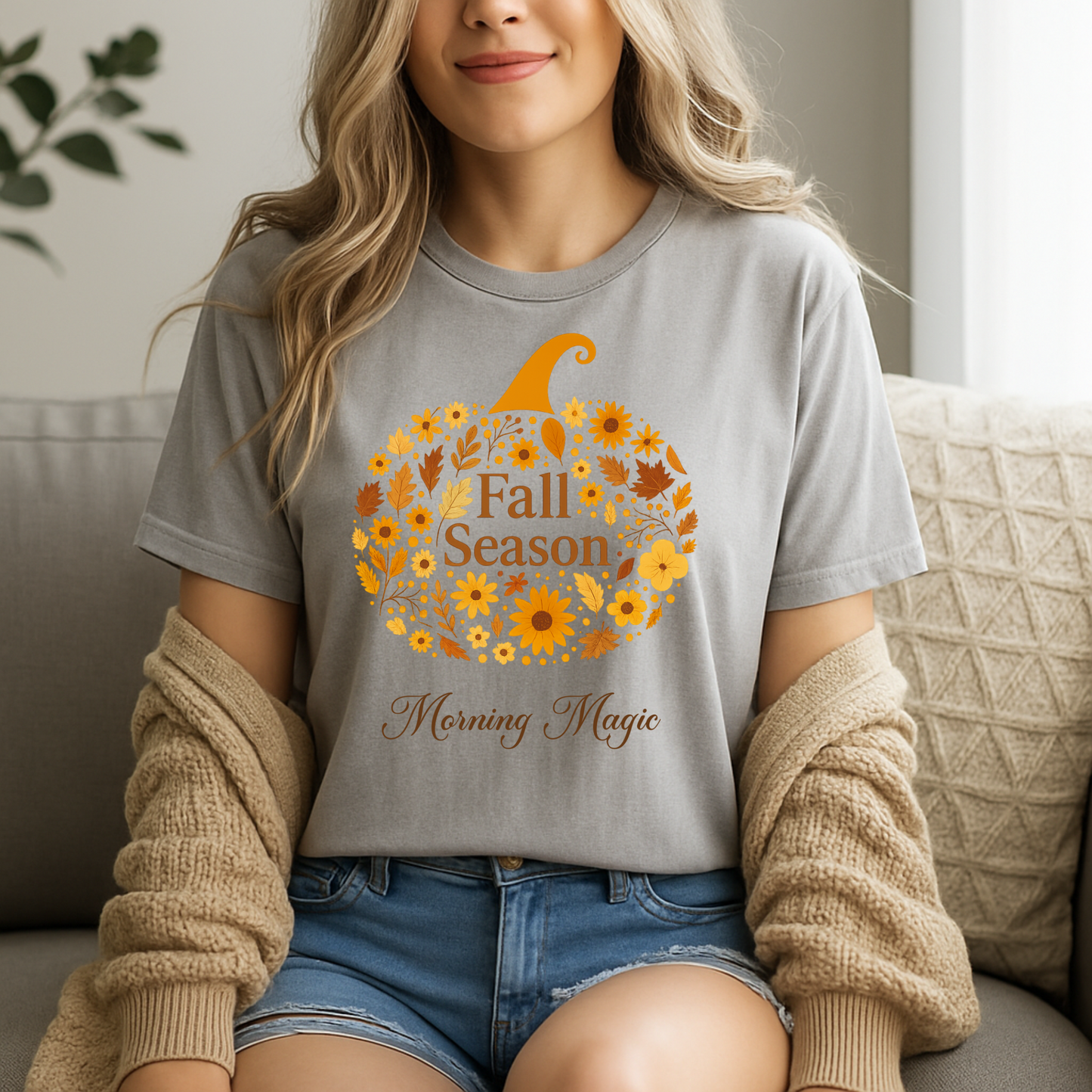 Fall Season Pumpkin T-Shirt, Morning Magic Graphic Tee