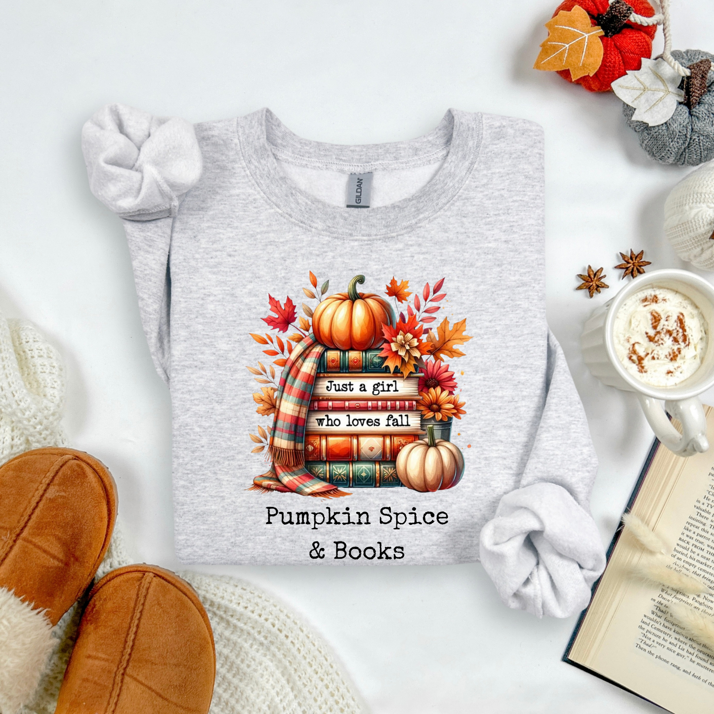 Pumpkin Spice & Books – Embroidered-Style Crewneck