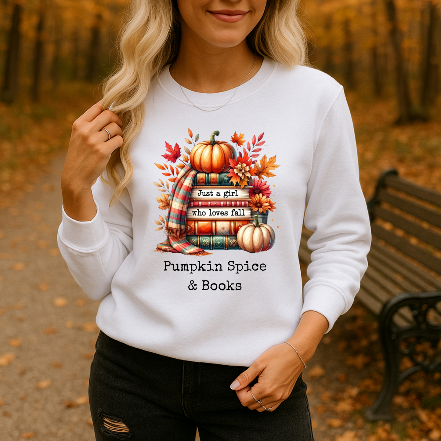 Pumpkin Spice & Books – Embroidered-Style Crewneck
