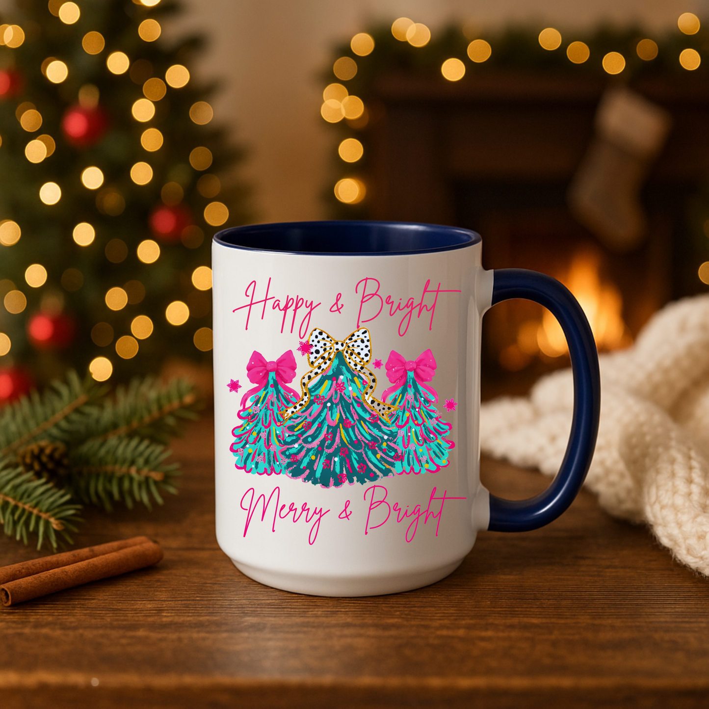 Happy and Bright Christmas Mug, Merry and Bright Coffee Cup
