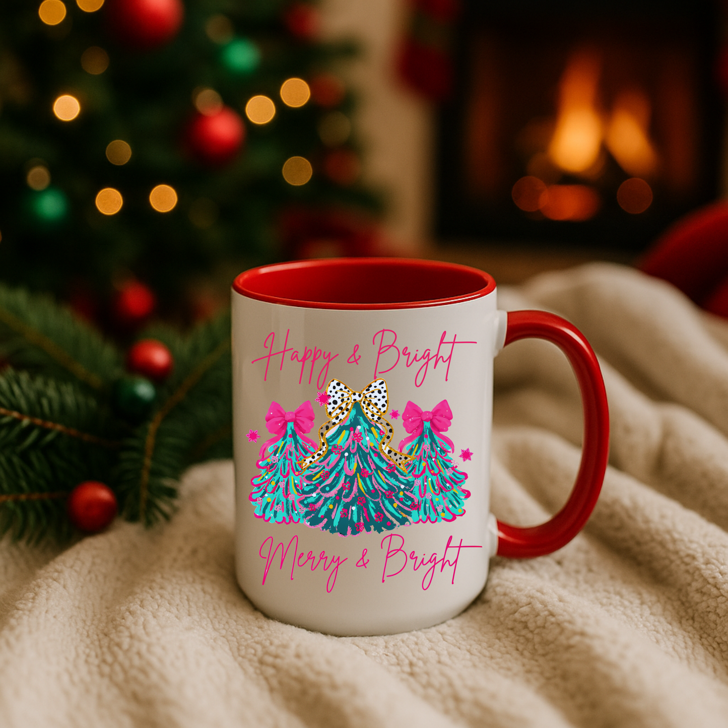 Happy and Bright Christmas Mug, Merry and Bright Coffee Cup